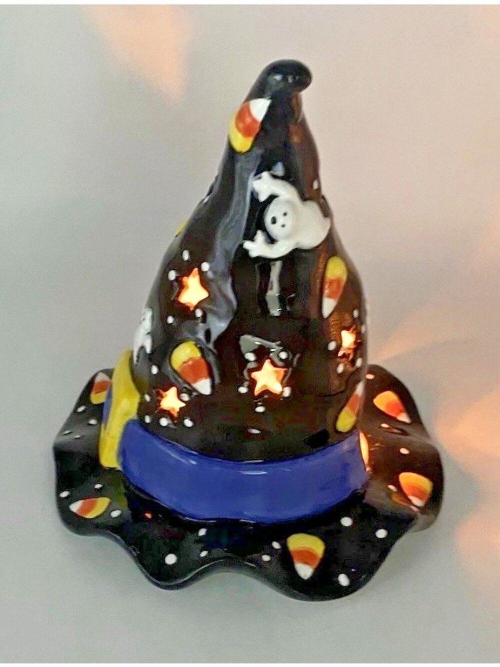 Bella Casa By Ganz Halloween Witch Hat Tealight Candle Holder Candy Corn Ghosts - Picture 2 of 16